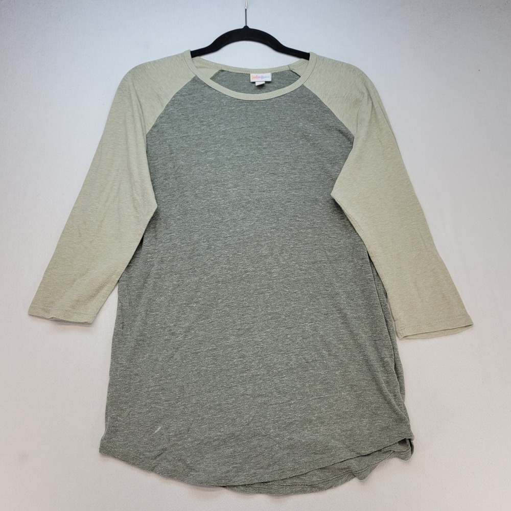 LuLaRoe Randy Baseball Tee Women M Green Gray Heathered Raglan 3/4 Sleeve Casual
